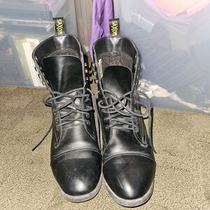 Saxon Black Faux Leather Combat Boots